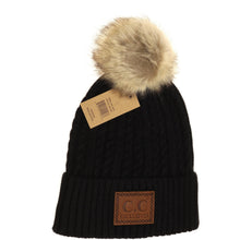Load image into Gallery viewer, Double Braided Knit Faux Fur Pom Beanie
