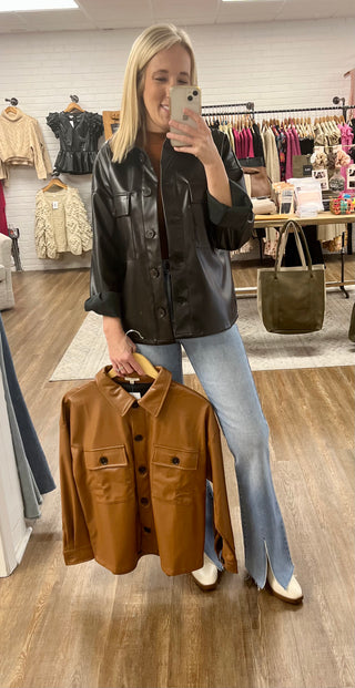 Leather Too Late Button Up Top