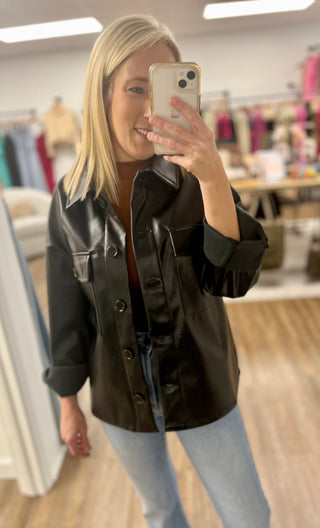 Leather Too Late Button Up Top