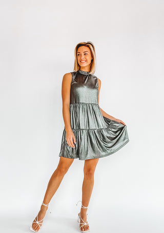 Tierly Beloved Metallic Tiered Dress