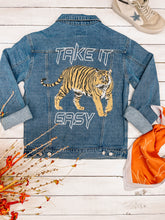 Load image into Gallery viewer, Take It Easy Tiger Denim Jacket

