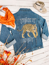 Load image into Gallery viewer, Take It Easy Tiger Denim Jacket
