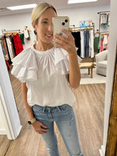 Load image into Gallery viewer, Up All White Ruffle Sleeve Top
