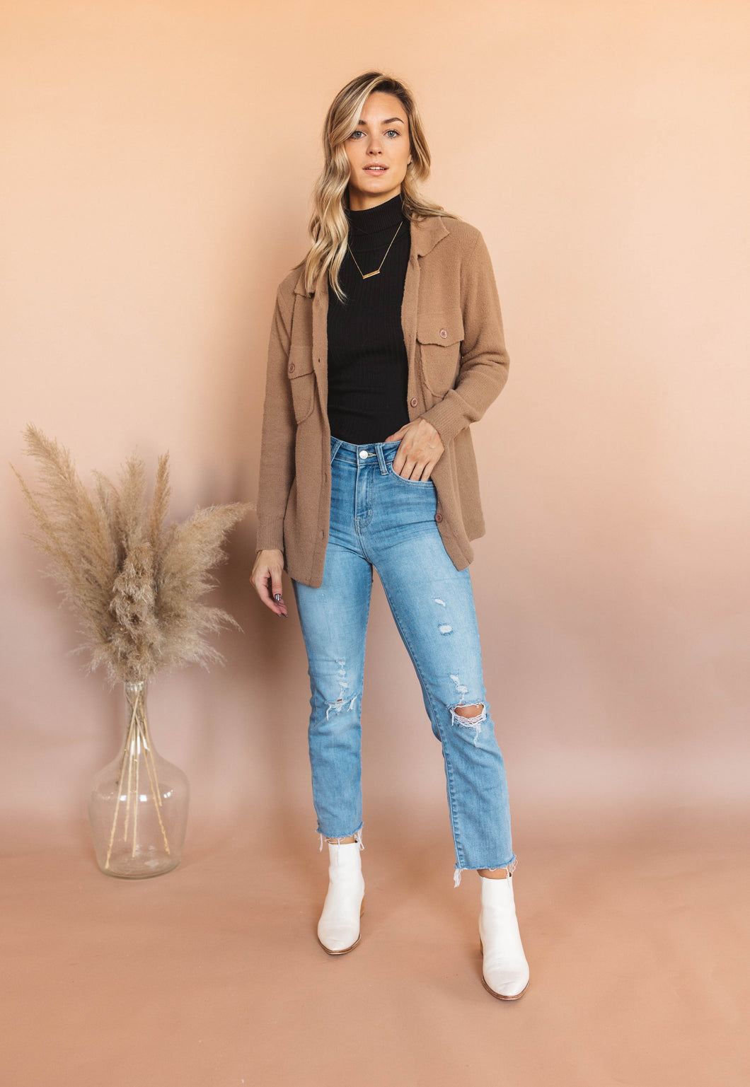 Tan You Feel It Sweater Shacket