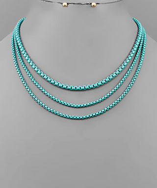 Color Box Chain Layered Necklace