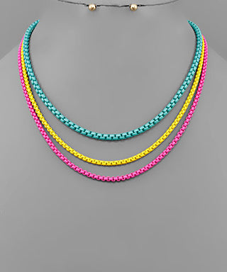 Color Box Chain Layered Necklace