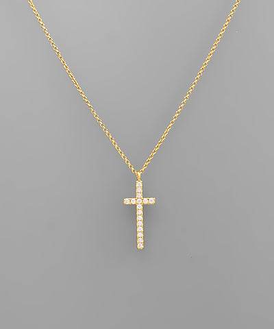 CZ Cross Pendant Brass Necklace