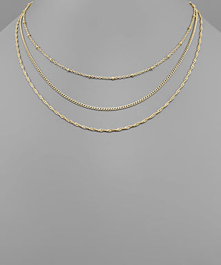 3 Row Chain Layered Necklace