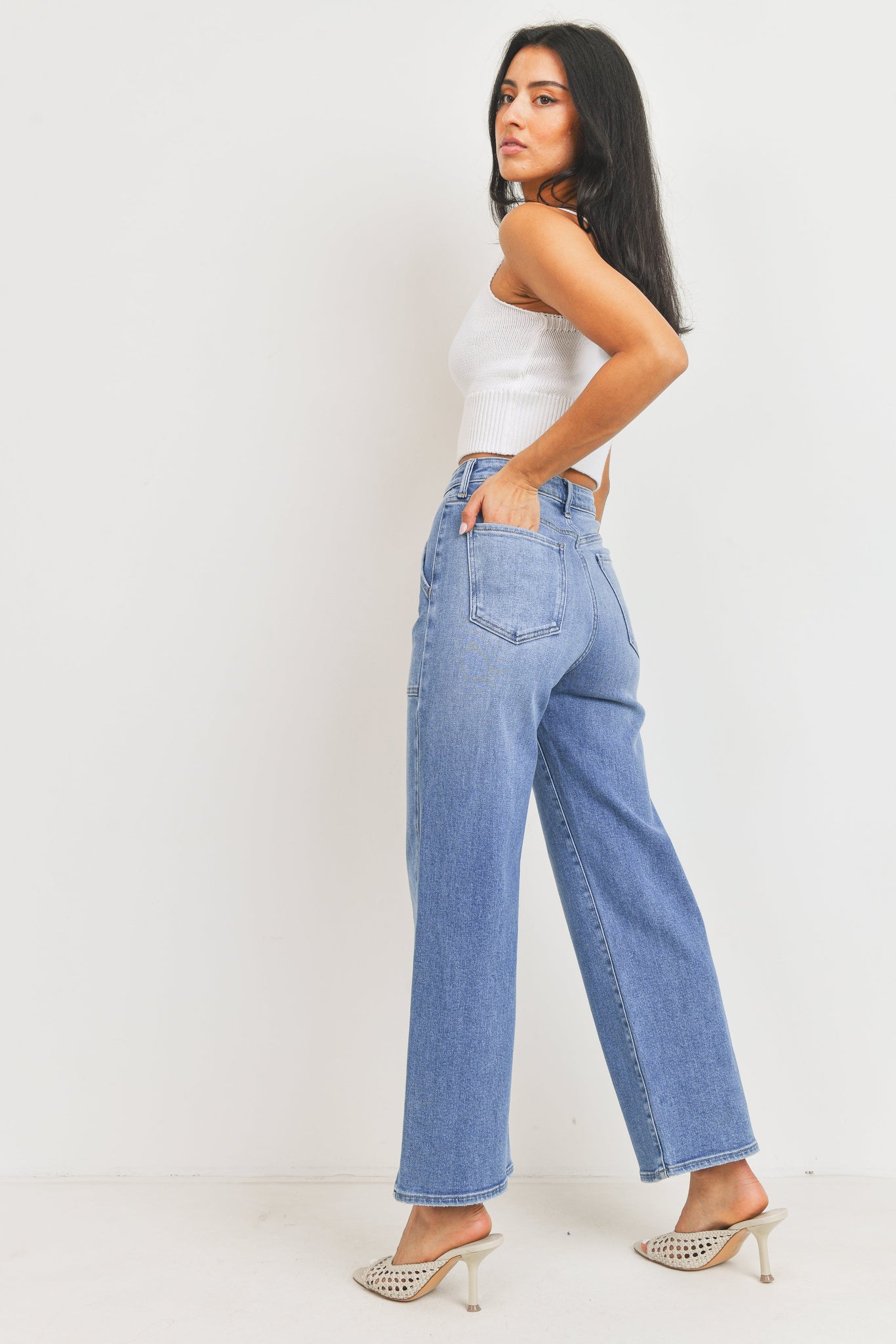Patch Pocket Wide Leg Jeans