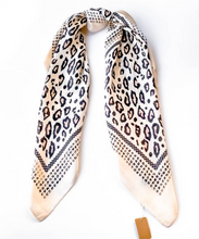 Load image into Gallery viewer, Creme Leopard Satin Square Scarf
