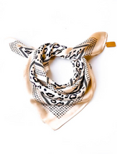 Load image into Gallery viewer, Creme Leopard Satin Square Scarf
