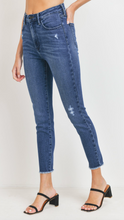 Load image into Gallery viewer, Just Black Dark Wash High Rise Frayed Hem Skinny
