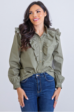 Load image into Gallery viewer, Olive Twist Button Up Top
