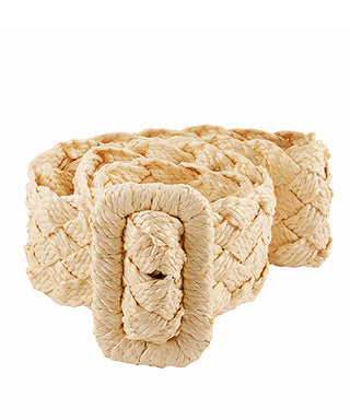 Rectangle Buckle Rattan Woven Belt