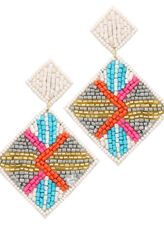 Stripe Pattern Bead Square Earrings