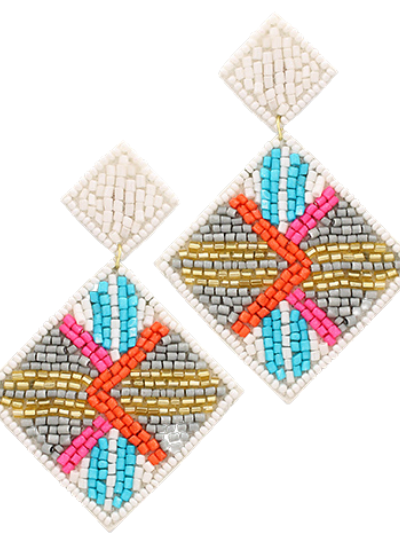 Stripe Pattern Bead Square Earrings