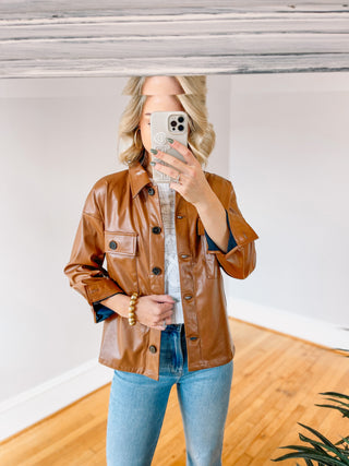 Leather Too Late Button Up Top