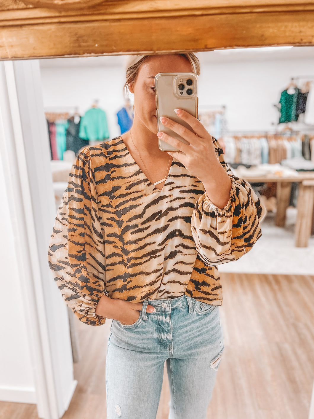 Time To Show Off Tiger Print Blouse